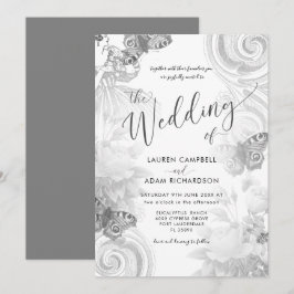 Convites Casamento Botânico Cinza e Branco Jardim Vintage