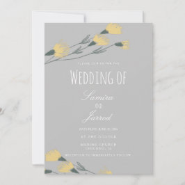 Convites Casamento Botânico Cinza Flor Silvestre Desenhada 