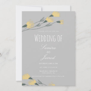 Convites Casamento Botânico Cinza Flor Silvestre Desenhada 