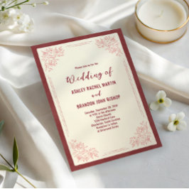 Convites Casamento Botânico Clássico Burgundy Jardim de Fam