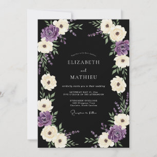 Convites Casamento Botânico com Fantasia de Creme Roxo