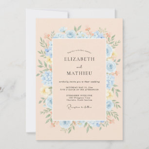 Convites Casamento Botânico com Florada Azul Pálido