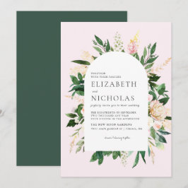 Convites Casamento Botânico com Florais Rosa e Folhagem