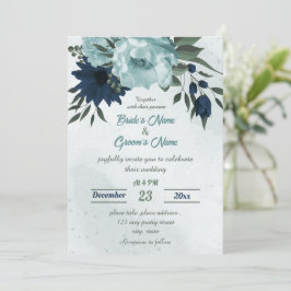 Convites Casamento botânico com flores azuis e marinhos