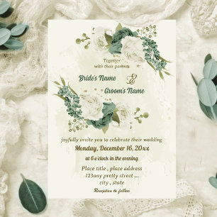 Convites casamento botânico com flores brancas sage