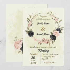 Convites casamento botânico com flores cor-de-rosa