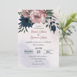 Convites casamento botânico com flores rosa e marinhos