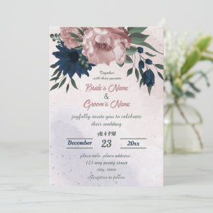 Convites casamento botânico com flores rosa e marinhos
