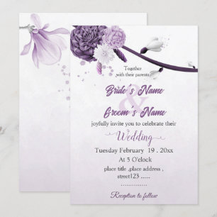 Convites casamento botânico com flores roxas românticas