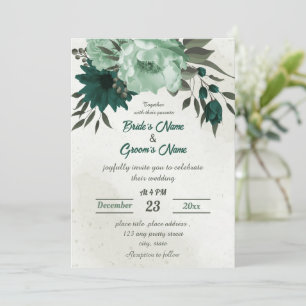 Convites casamento botânico com flores verdes esmeraldas