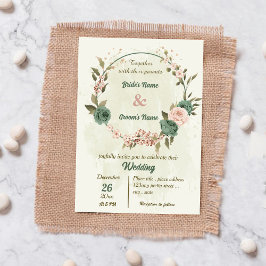 Convites casamento botânico com flores verdes sage blush