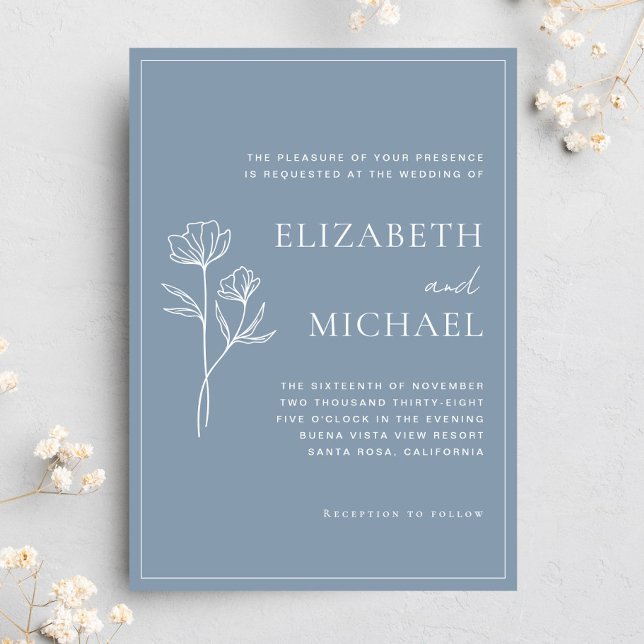Convites Casamento Botânico com Poeira de Flores Silvestres (Botanical Wildflower Dusty Blue Wedding Invitation)