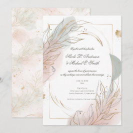 Convites Casamento Botânico com Sage Dourado e Rubor