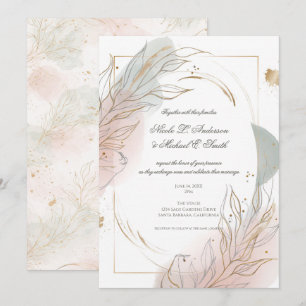 Convites Casamento Botânico com Sage Dourado e Rubor