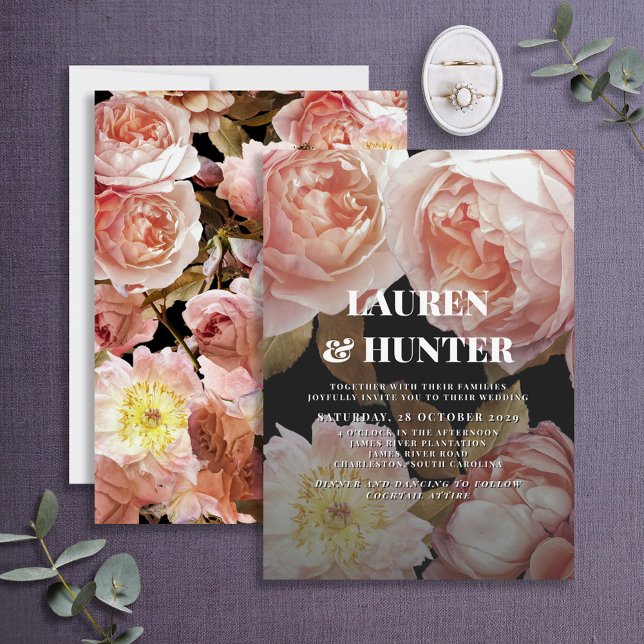Convites Casamento Botânico Cor-de-rosa-rosa-esbranquiçado  (Criador carregado)