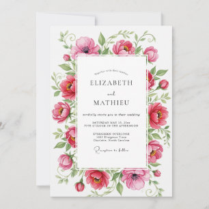 Convites Casamento Botânico Cor-de-Rosa Vibrante de Primave