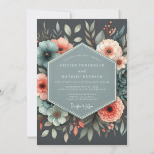 Convites Casamento Botânico Coral Ardósia