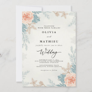 Convites Casamento Botânico Coral Muted