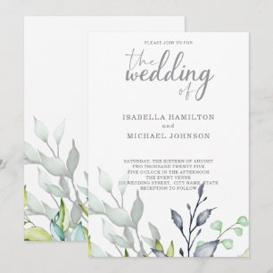 Convites Casamento botânico da caligrafia elegante