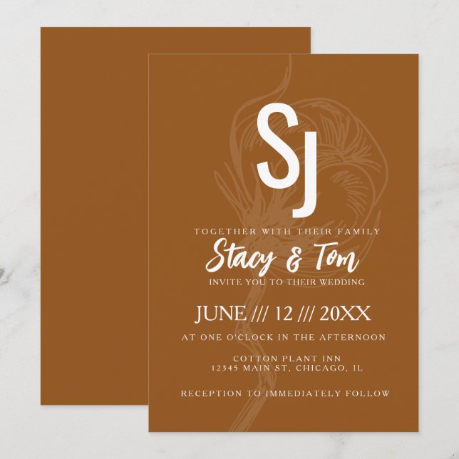 Convites Casamento Botânico da Flor de Algodão Terracotta (Frente/Verso)