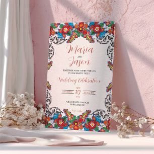 Convites Casamento Botânico das Flores Coloridas Mexicanas