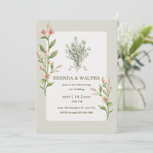 Convites Casamento Botânico de Aguarela de Flor Silvestre B