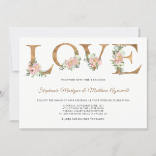 Convites Casamento Botânico de Amor Dourado Floral Dusty Pi