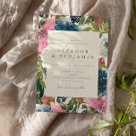 Convites Casamento Botânico de Aquarela Rosa-Rosa-Marinho E<br><div class="desc">Convite para Casamento Botânico Elegante de Marinho e Cores-d-Água Rosa</div>