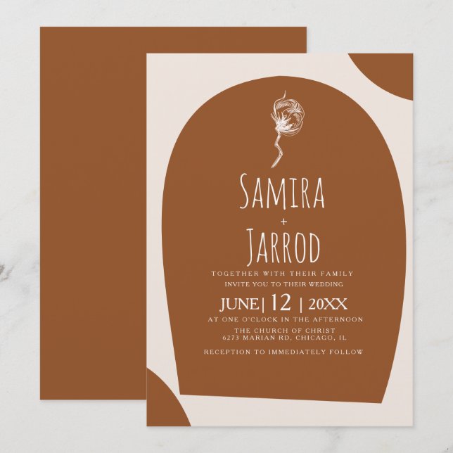 Convites Casamento Botânico de Arquitetura Natural Desenhad (Frente/Verso)