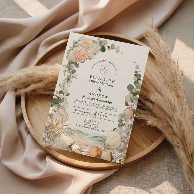 Convites Casamento Botânico de Conchas do Mediterrâneo (Criador carregado)