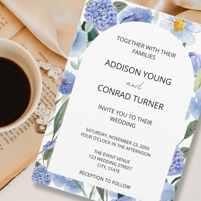 Convites Casamento Botânico de Cores Aquáticas Azuis (Criador carregado)