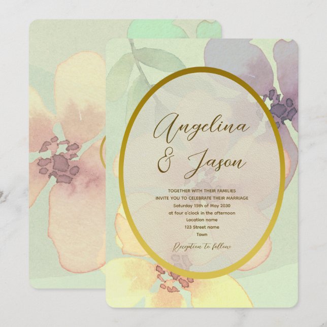 Convites Casamento Botânico de Floral Boho com Verdor (Frente/Verso)
