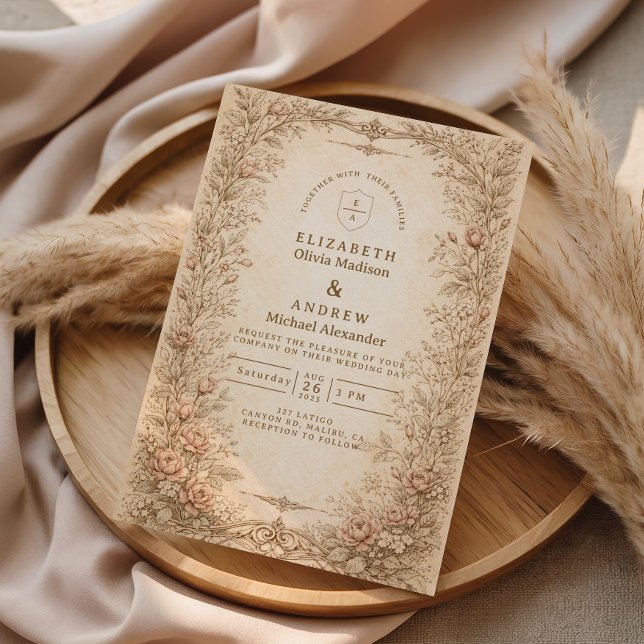 Convites Casamento Botânico de Flores Silvestres Antigas Vi (Criador carregado)