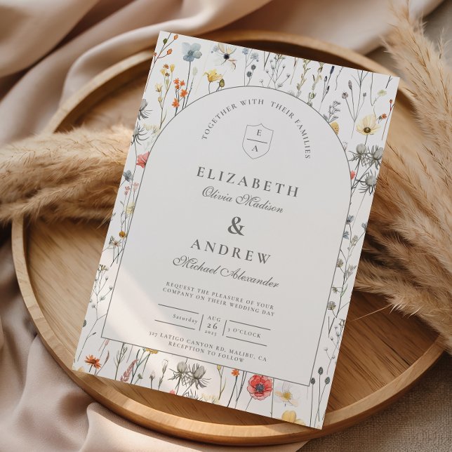 Convites Casamento Botânico de Flores Silvestres Elegantes (Criador carregado)