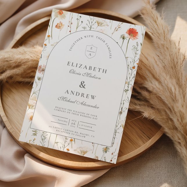 Convites Casamento Botânico de Flores Silvestres Minimalist (Criador carregado)