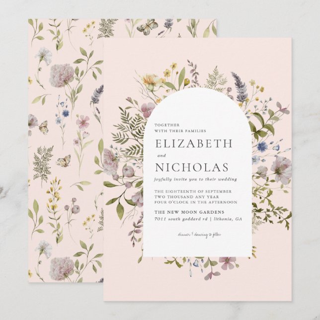 Convites Casamento Botânico de Florestas Selvagens (Frente/Verso)