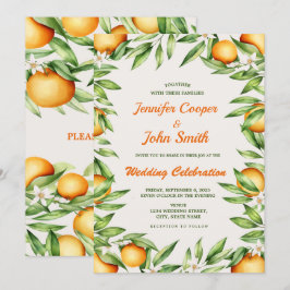 Convites Casamento Botânico de Fruta de Citros Laranja Aqua