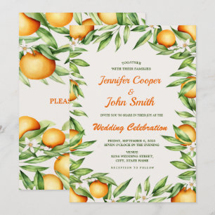 Convites Casamento Botânico de Fruta de Citros Laranja Aqua