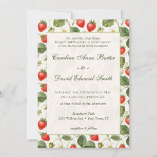 Convites Casamento Botânico de Frutas de Verão com Morango