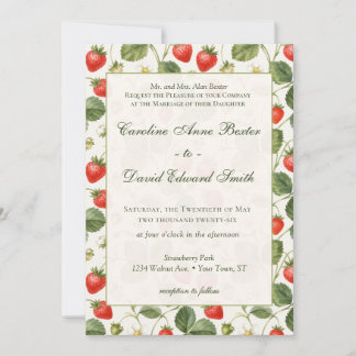 Convites Casamento Botânico de Frutas de Verão com Morango