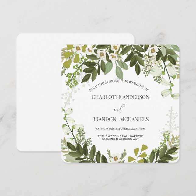 Convites Casamento Botânico de Geen Leaves Timeles (Frente/Verso)