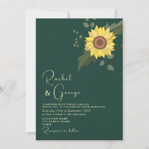 Convites Casamento Botânico de Girassol Esmeralda Verde