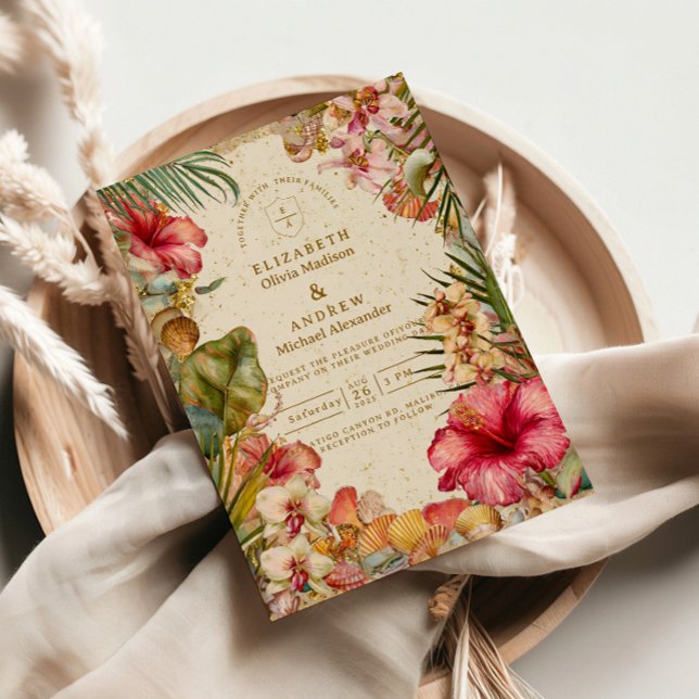 Convites Casamento Botânico de Hibisco Tropical (Criador carregado)