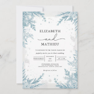 Convites Casamento Botânico de Inverno de Serene Sky Blue