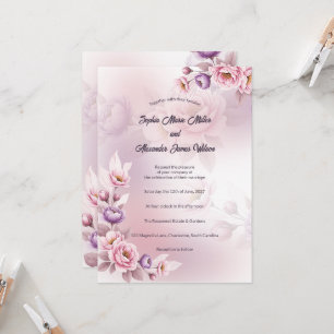 Convites Casamento Botânico de Íris Roxo Pálido e Peônia Br