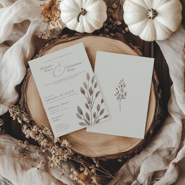 Convites Casamento Botânico de Ivory & Ash Fall (Criador carregado)