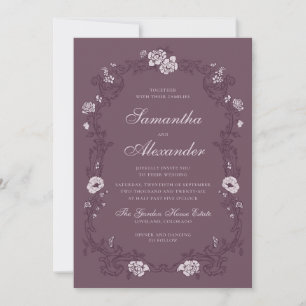 Convites Casamento Botânico de Jardim Vintage Borgonha