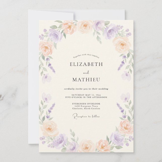Convites Casamento Botânico de Lavanda (Frente)