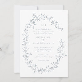 Convites Casamento Botânico de Leafy Wreath Blue Laurel