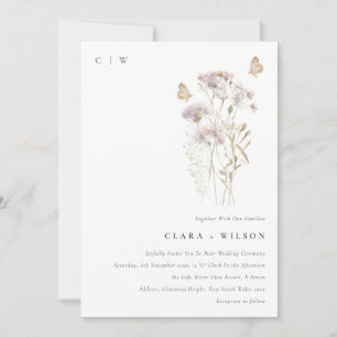 Convites Casamento Botânico de Lilac Boho Wildflower Fern